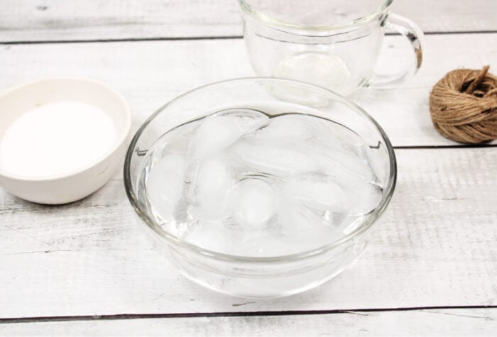 sticky ice science experiment for kids: bowl of ice water for the activity