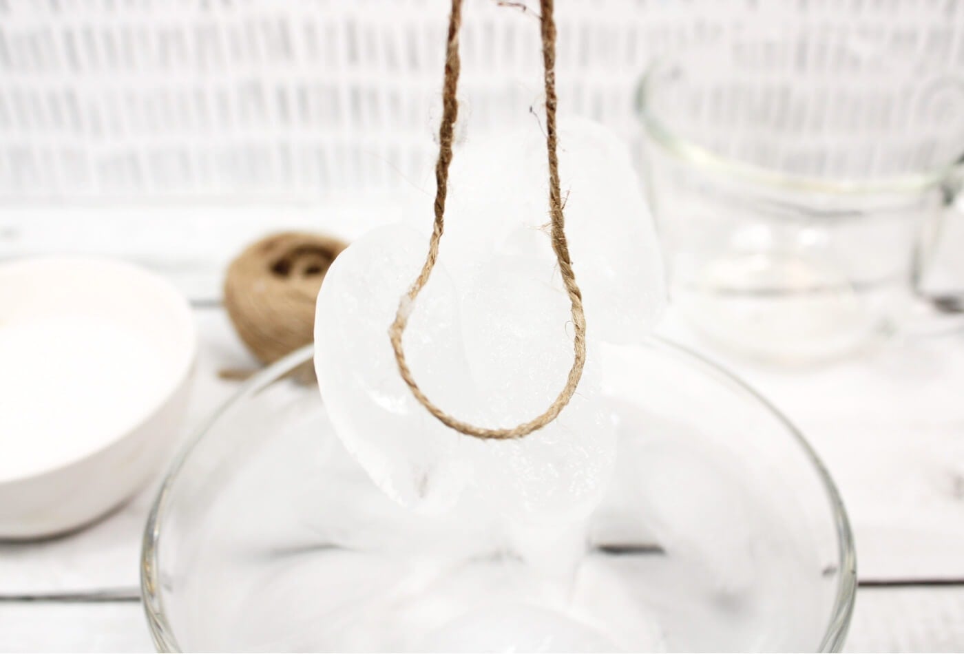 string sticky to ice for a sticky ice experiment with preschoolers