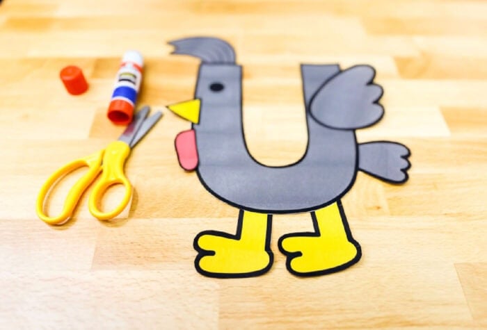 fully assembled letter u craft: u is for umbrella