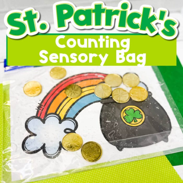 st. patrick's day sensory bag counting activity for preschoolers fine motor practice.
