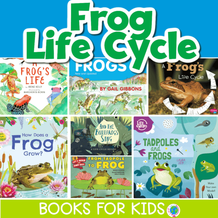 frog life cycle books for kids collage of book covers