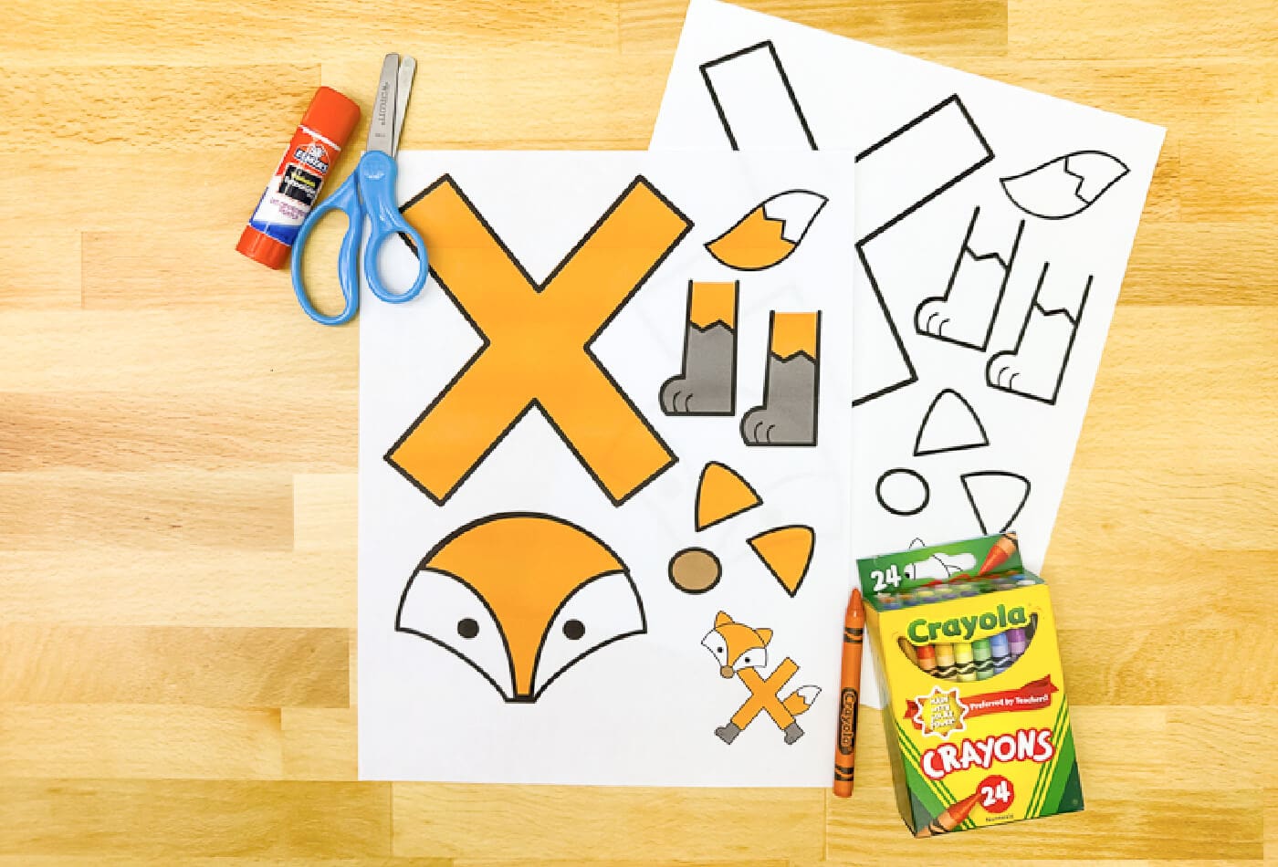 this free printable letter x craft for preschool features a cute fox theme and includes full-color cutouts to make prepping your alphabet activity super easy.