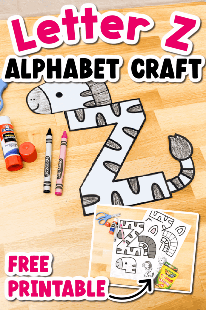 free letter z zebra craft for preschoolers with printable template, crayons, and glue. easy alphabet activity to teach uppercase z while building fine motor skills.
