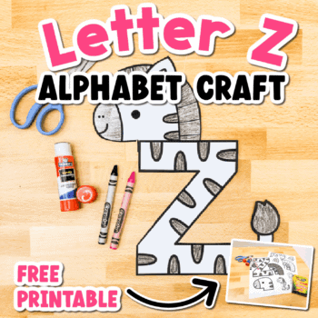 letter z zebra craft for kids made from a free printable alphabet template. preschoolers practice coloring, cutting, and gluing while learning the letter z.