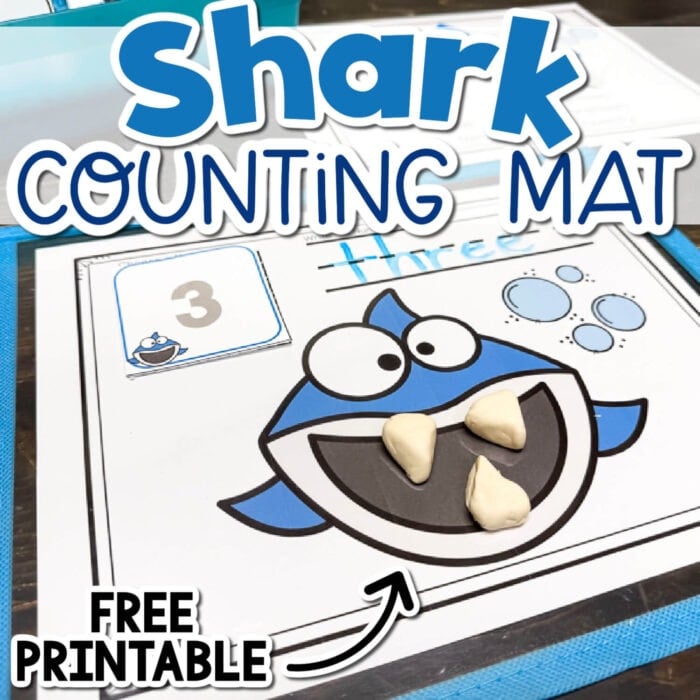 child adding play dough shark teeth to counting mat during a fun preschool math activity focused on one-to-one correspondence.