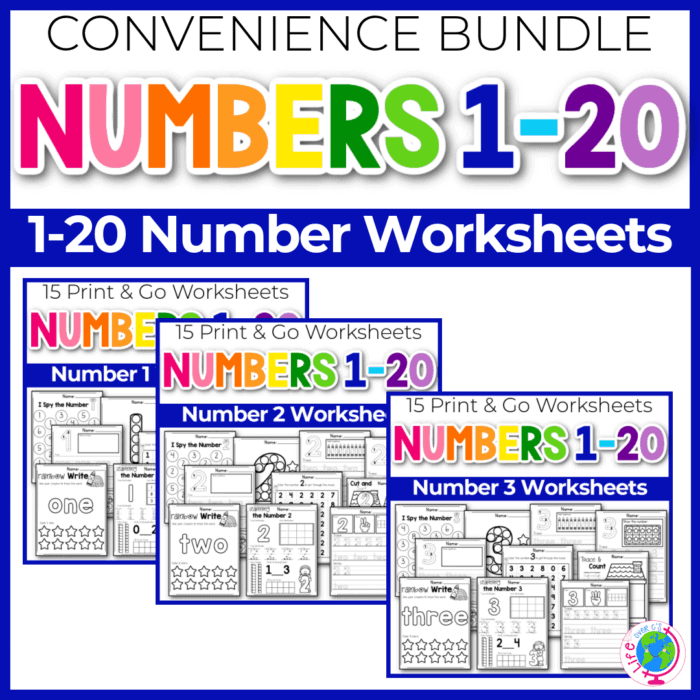number worksheets convenience bundle for numbers 1-20
