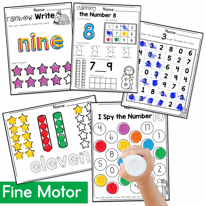 fine motor number worksheets for numbers 1-20
