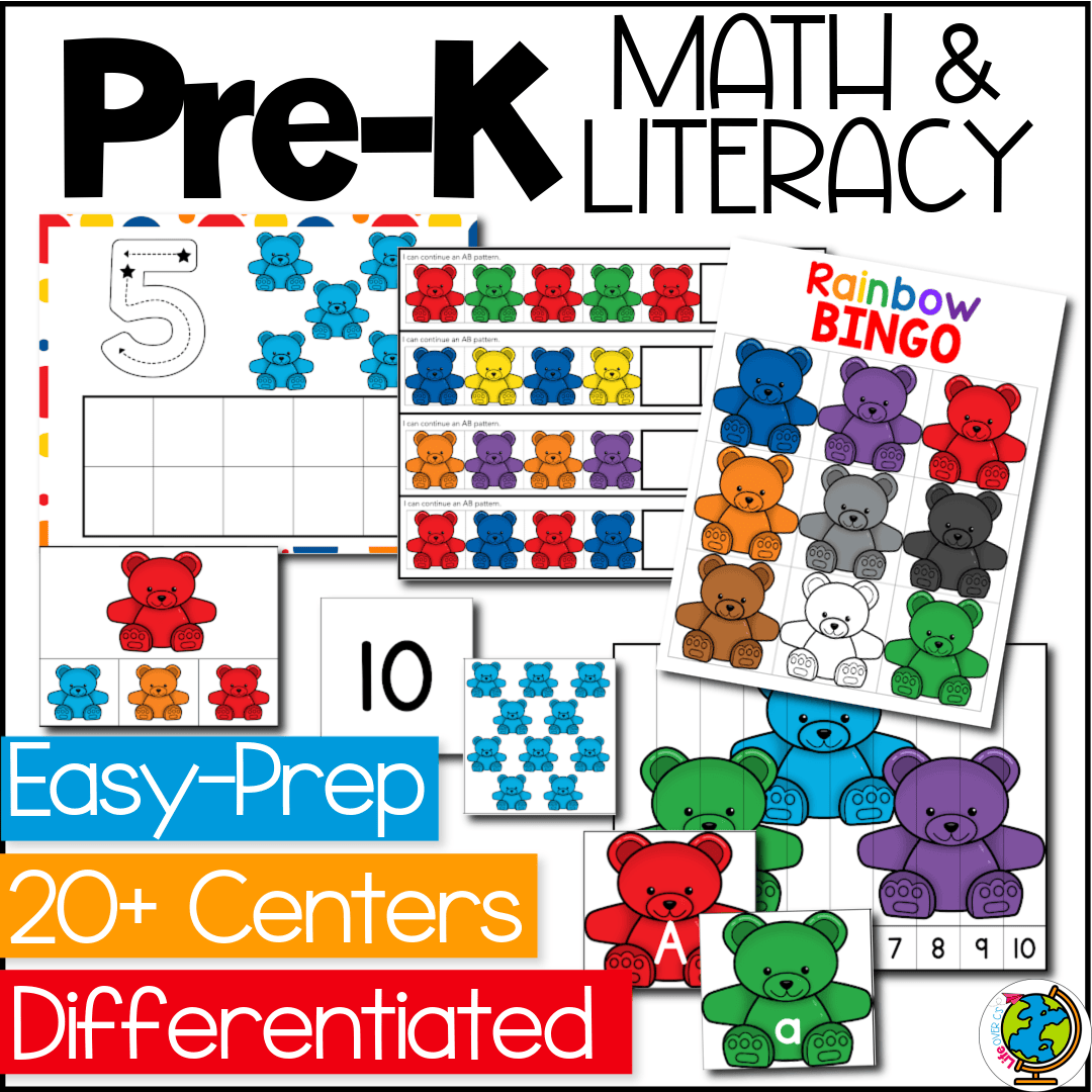 rainbow bear prek math and literacy activities