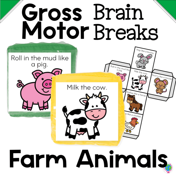 farm animal gross motor brain break cube1