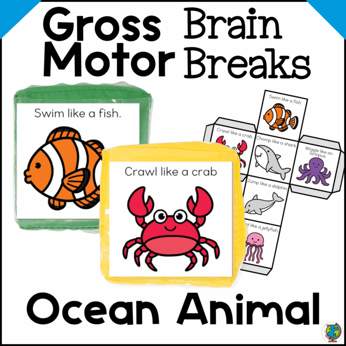 ocean animal gross motor brain break cube1