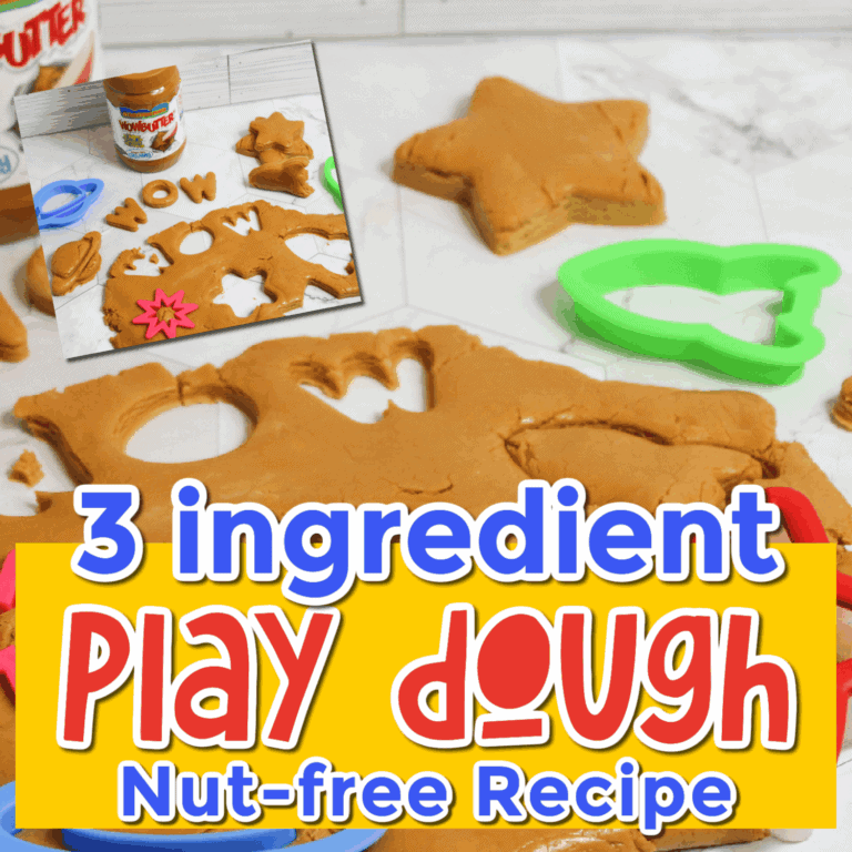 peanut-free taste-safe play dough made with wow butter, spread out for cutting and shaping, ideal for preschool sensory play and fine motor learning.