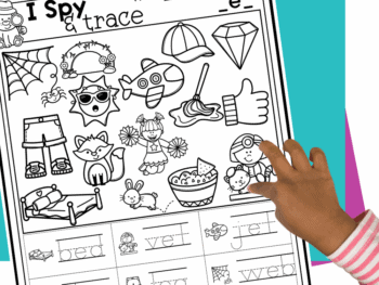 5 Fun CVC Word I Spy Trace and Color Worksheets